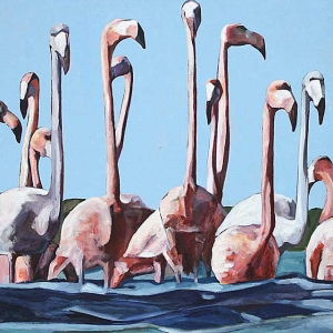 Flamingo Watching I Acrylic 32x32" Ingrid Manzione