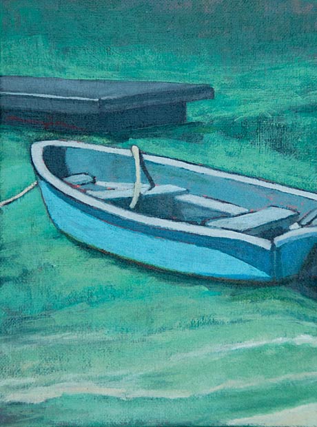 Blue Boat Jost Van Dyke Acrylic 6x8